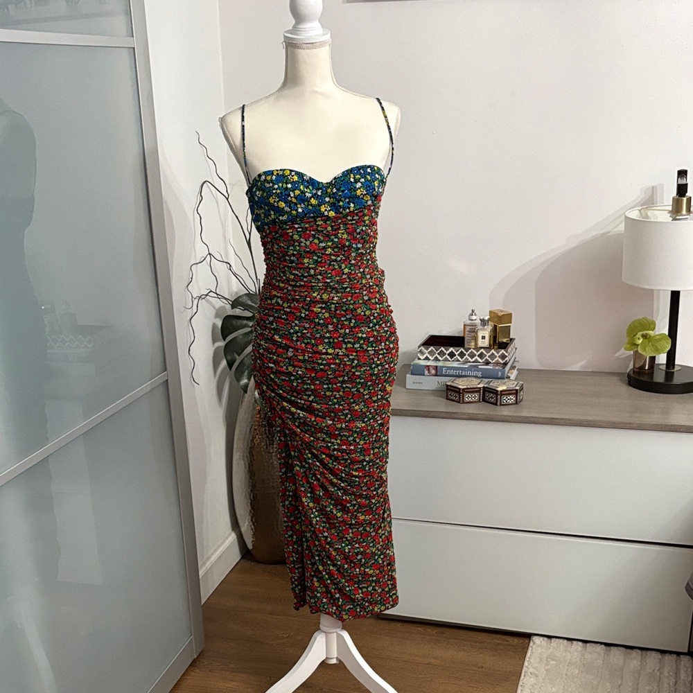 Versus Versace Blue and Red Floral Midi Dress